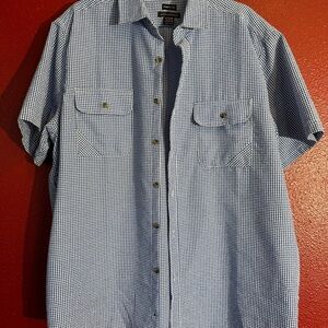 Interaffair Classic Fit Blue Checkered Short Sleeve Button Up, Size XL
